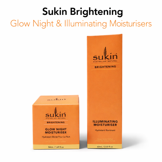 Sukin Brightening Moisturiser Set – Glow Night Moisturiser 50ml + Illuminating Moisturiser 60ml (New)