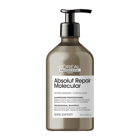 L’Oréal Professionnel Absolut Repair Molecular Sulphate Free Shampoo, For Extremely Damaged Hair, Molecular Peptides Bond Repair, Restore Strength & Elasticity
