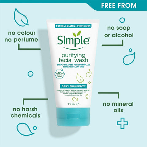 Simple Daily Skin Detox Purifying Facial Wash, 150ml 2 Pack