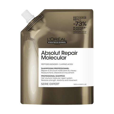 L’Oréal Professionnel Absolut Repair Molecular Sulphate Free Shampoo, For Extremely Damaged Hair, Molecular Peptides Bond Repair, Restore Strength & Elasticity