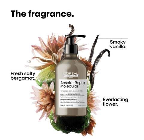 L’Oréal Professionnel Absolut Repair Molecular Sulphate Free Shampoo, For Extremely Damaged Hair, Molecular Peptides Bond Repair, Restore Strength & Elasticity