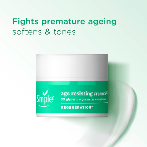 Simple Regeneration Age Resisting Face Cream SPF 15 with 3% Glycerin, Green Tea and Mushroom Extract Anti-Ageing Moisturiser 50 ml
