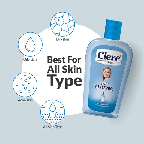CLERE 100% Pure Glycerin Liquid for Versatile Body Skin Care, Glycerine for Face Moisturizes Dry Skin & Softens, Glycerol Reduces Stretch Marks 200 ml (Pack of 1) Sourced by Bronx International Ltd