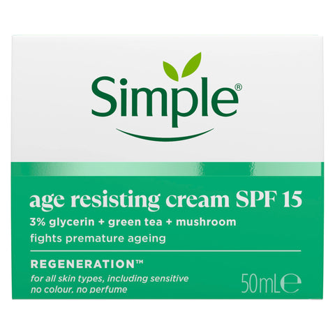 Simple Regeneration Age Resisting Face Cream SPF 15 with 3% Glycerin, Green Tea and Mushroom Extract Anti-Ageing Moisturiser 50 ml