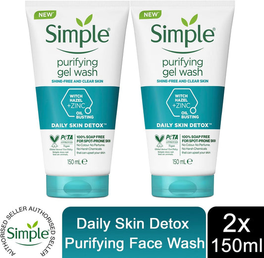 Simple Daily Skin Detox Purifying Facial Wash, 150ml 2 Pack