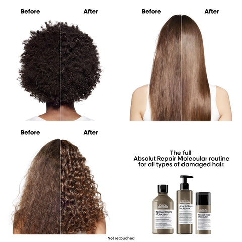 L’Oréal Professionnel Absolut Repair Molecular Sulphate Free Shampoo, For Extremely Damaged Hair, Molecular Peptides Bond Repair, Restore Strength & Elasticity