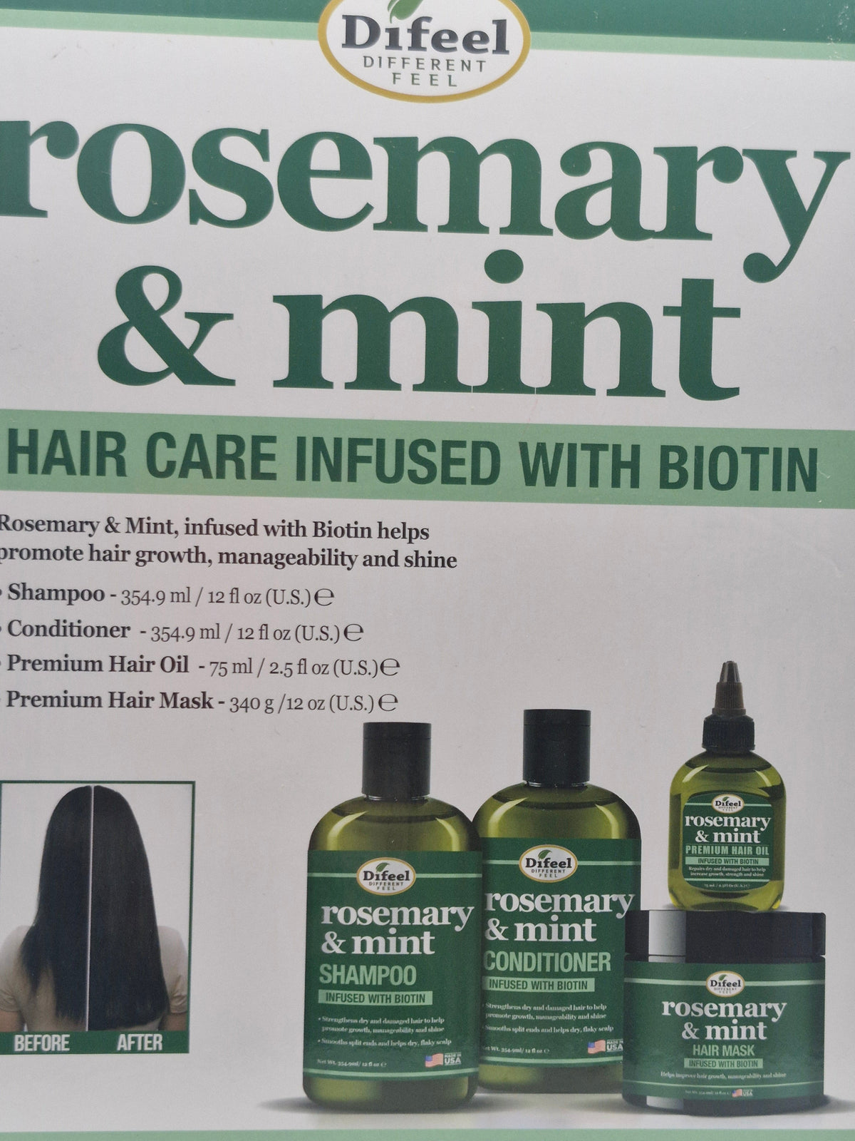 Difeel Rosemary And Mint Hair Care Set Infused With Biotin