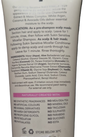 Sukin Sensitive Micellar Scalp Mask 200ml - with Argan, Coconut & Avocado Oils; cruelty free & vegan friendly.