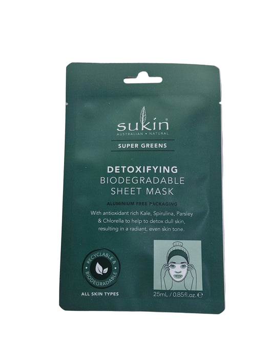 Sukin Super Greens Detoxifying Sheet Mask Sachet x2