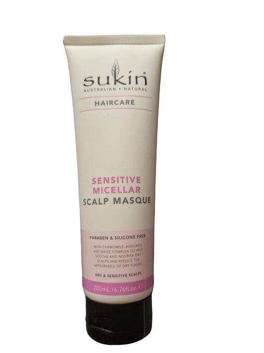 Sukin Sensitive Micellar Scalp Mask 200ml - with Argan, Coconut & Avocado Oils; cruelty free & vegan friendly.