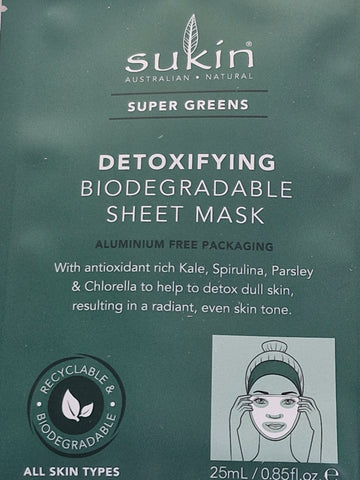 Sukin Super Greens Detoxifying Sheet Mask Sachet x2